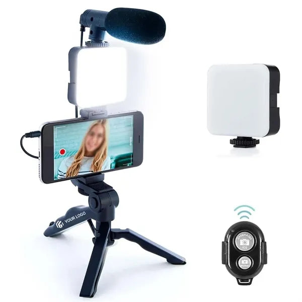 Microphone phone clip tripod led light mobile vlogging kit