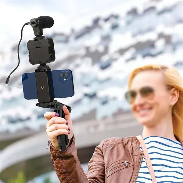 Microphone phone clip tripod led light mobile vlogging kit