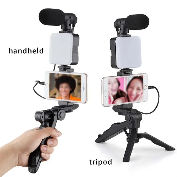 Microphone phone clip tripod led light mobile vlogging kit