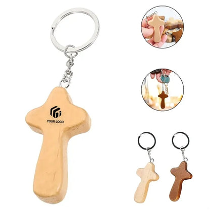 Multipurpose Durable Wooden Crafts Baptism Cross Key Chains