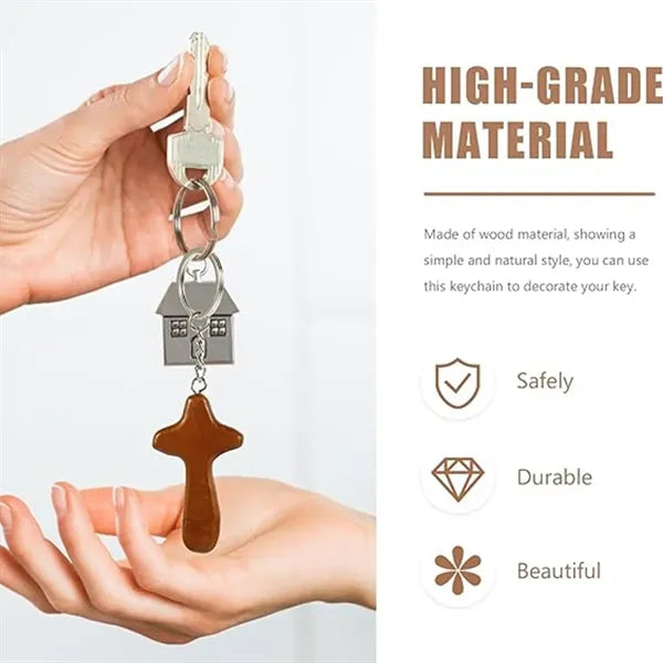 Multipurpose Durable Wooden Crafts Baptism Cross Key Chains