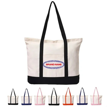 Printed And Embroidered Simple Large Zipper Canvas Bags