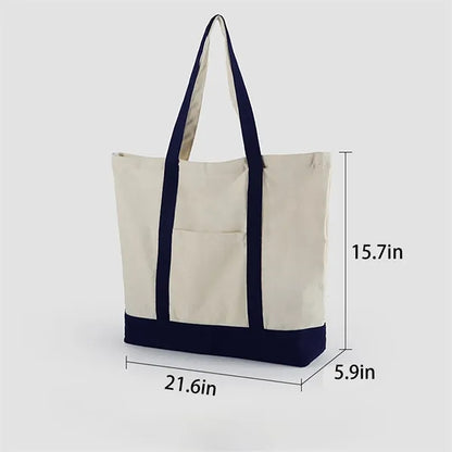 Printed And Embroidered Simple Large Zipper Canvas Bags