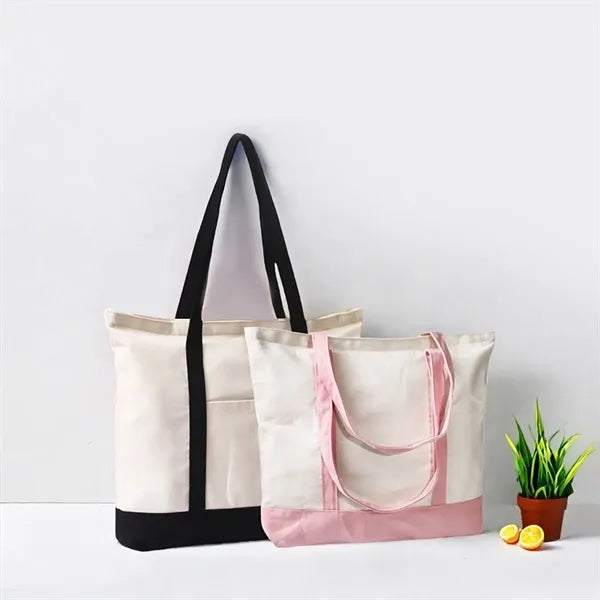 Printed And Embroidered Simple Large Zipper Canvas Bags