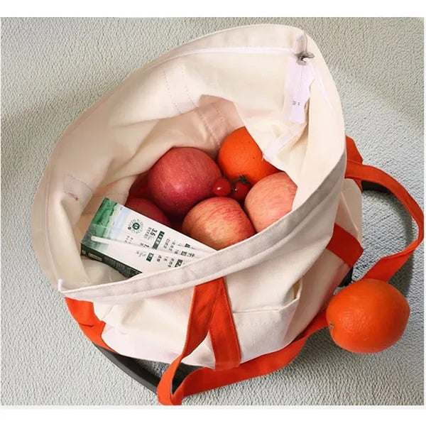Printed And Embroidered Simple Large Zipper Canvas Bags