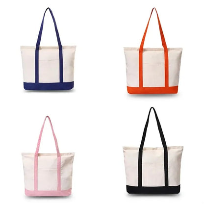Printed And Embroidered Simple Large Zipper Canvas Bags