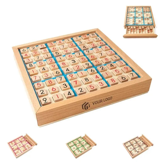 Kids intellectual toys wooden sudoku board game with drawer