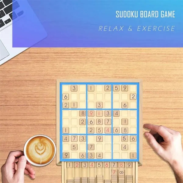 Kids intellectual toys wooden sudoku board game with drawer