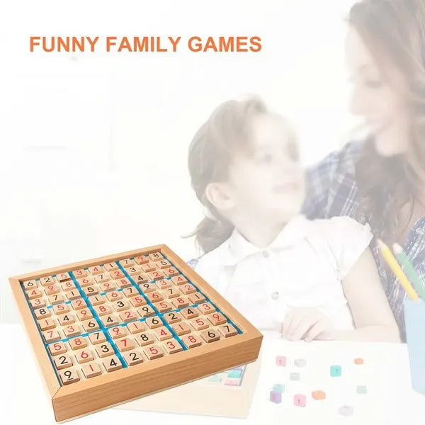 Kids intellectual toys wooden sudoku board game with drawer