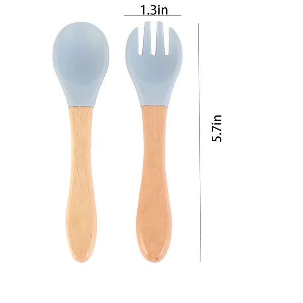 Children'S Eating Silicone Wooden Soft Spoon Baby Tablewares
