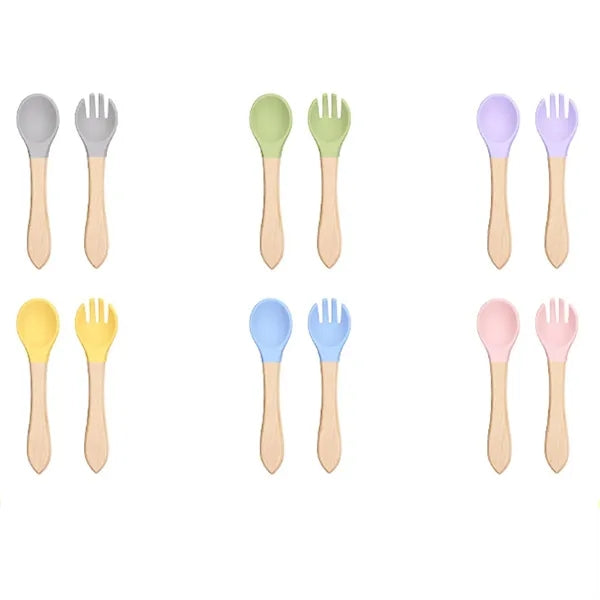 Children'S Eating Silicone Wooden Soft Spoon Baby Tablewares