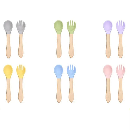 Children'S Eating Silicone Wooden Soft Spoon Baby Tablewares