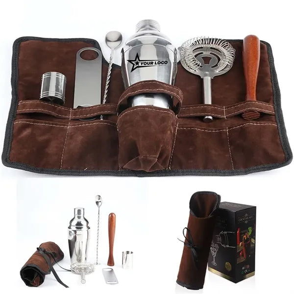 Cocktail Bartending Tool Set Red Wine Suede Storage Bag