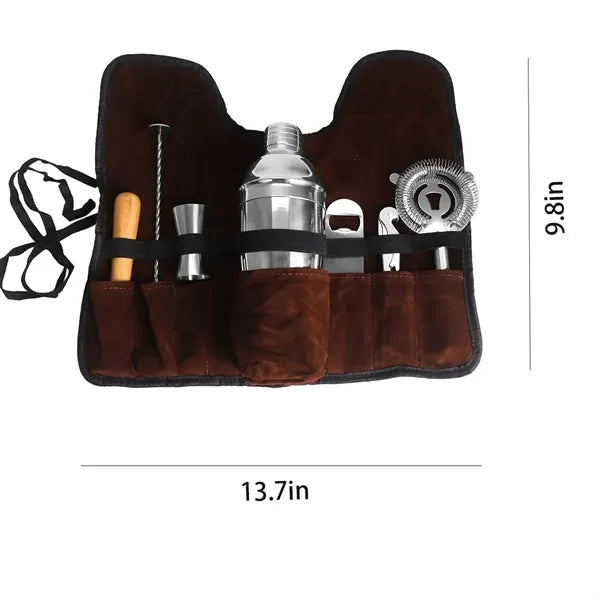 Cocktail Bartending Tool Set Red Wine Suede Storage Bag