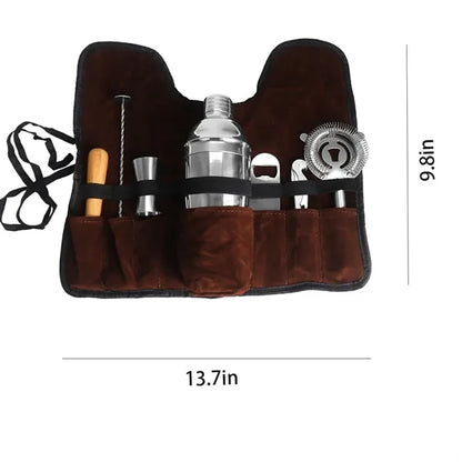 Cocktail Bartending Tool Set Red Wine Suede Storage Bag