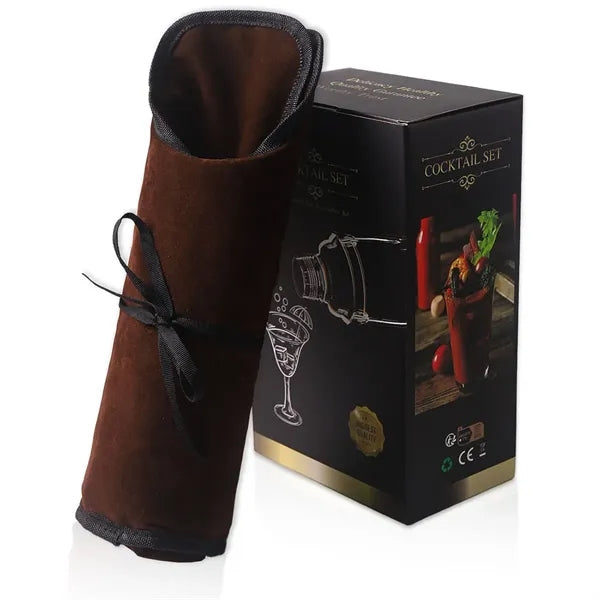 Cocktail Bartending Tool Set Red Wine Suede Storage Bag