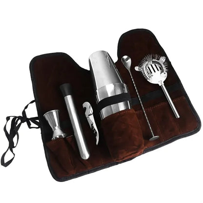 Cocktail Bartending Tool Set Red Wine Suede Storage Bag