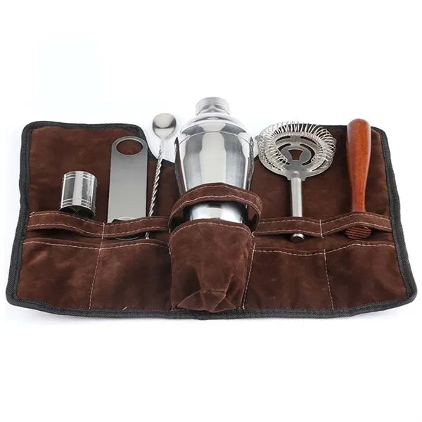Cocktail Bartending Tool Set Red Wine Suede Storage Bag