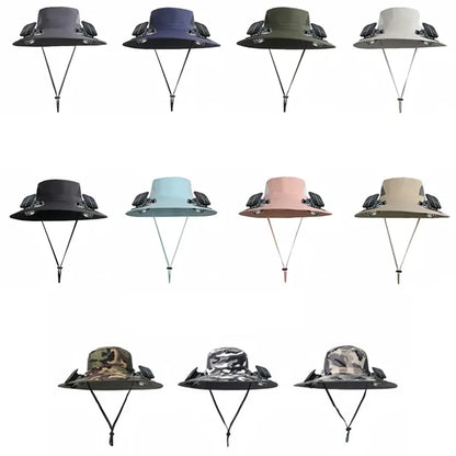 Wide Brim Sun Hats With 2 Solar Fan