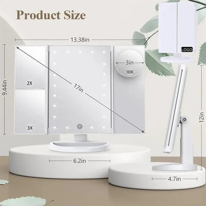 Professional Trifold LED Makeup Mirror With Touch Control