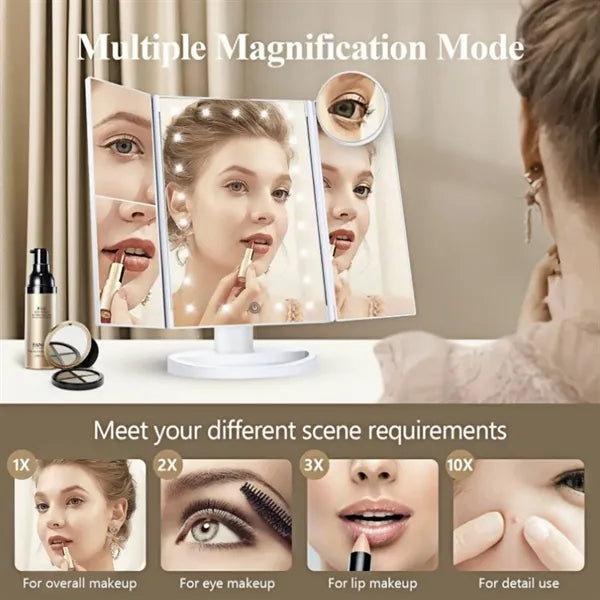 Professional Trifold LED Makeup Mirror With Touch Control