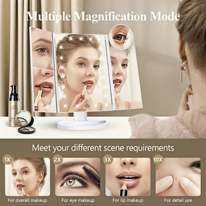 Professional Trifold LED Makeup Mirror With Touch Control