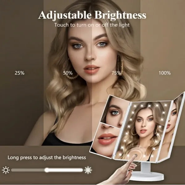 Professional Trifold LED Makeup Mirror With Touch Control
