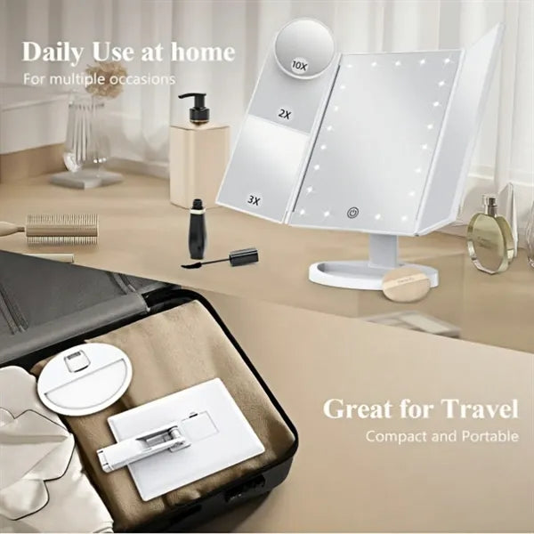 Professional Trifold LED Makeup Mirror With Touch Control