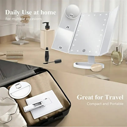 Professional Trifold LED Makeup Mirror With Touch Control