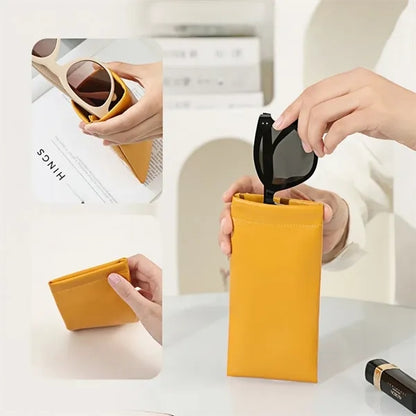 Portable Leather Glasses Case Squeeze Top