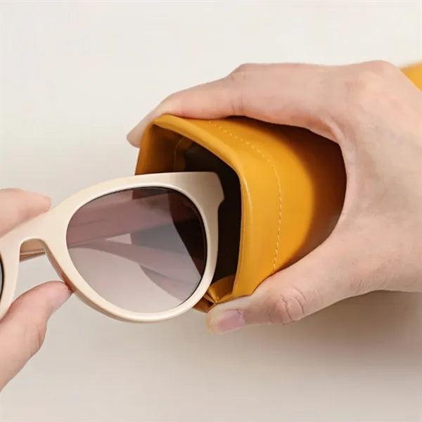 Portable Leather Glasses Case Squeeze Top