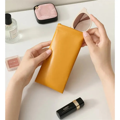 Portable Leather Glasses Case Squeeze Top