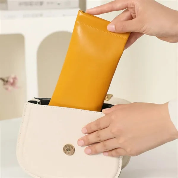 Portable Leather Glasses Case Squeeze Top