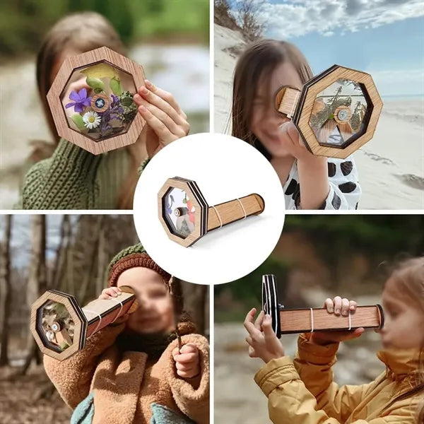 Natural wooden DIY classic magic rotating kaleidoscope kit
