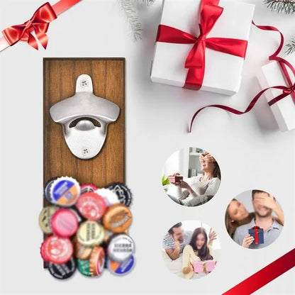 Retro fridge magnet wooden magnetic beer bottle opener