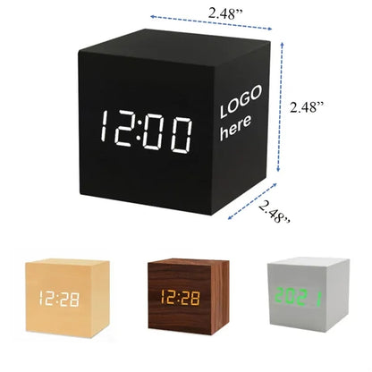 Digital Cube Alarm Clock With Wooden Electronic LED
