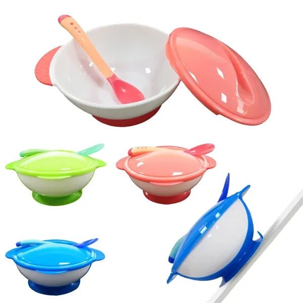 12OZ Baby Double Ear Suction Cup Bowl with Spoon and Lid
