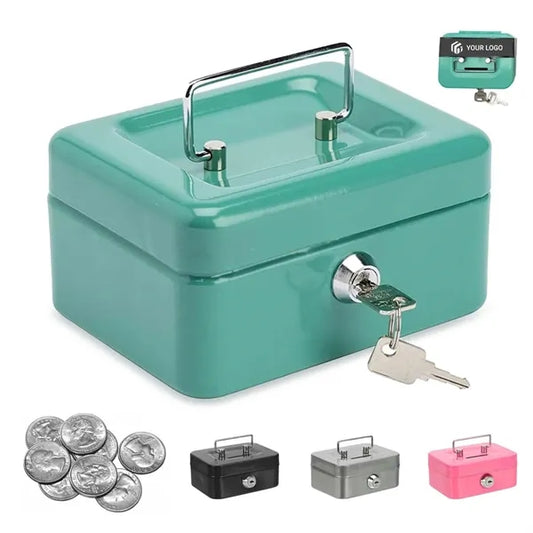 Mini portable locking money saving cash box with handle