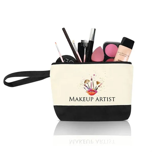 Cotton Canvas Two-Tone Cosmetic Bag ( 11" X 7" X 3" )