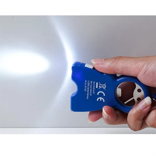 4 In 1 Keychain Bottle Qpener Flashlight 3 Ft Measure Tape
