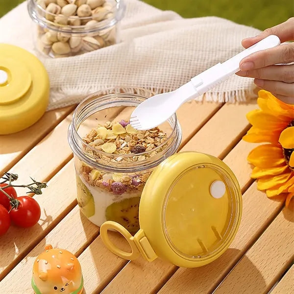 Dual jars overnight yogurt oats containers with lids spoons