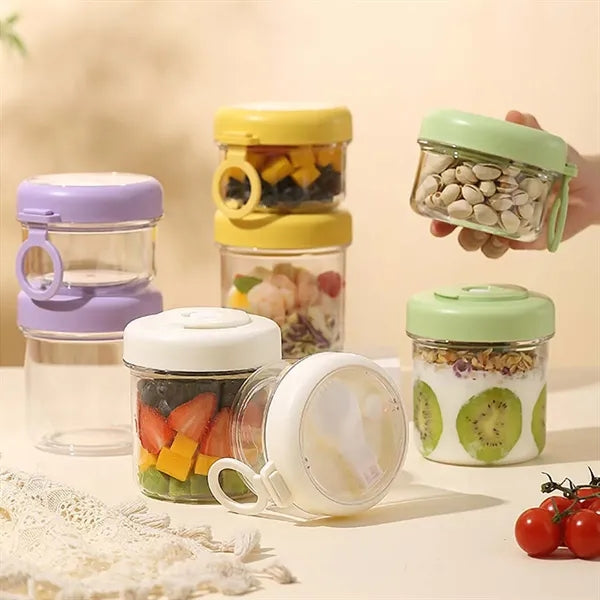 Dual jars overnight yogurt oats containers with lids spoons
