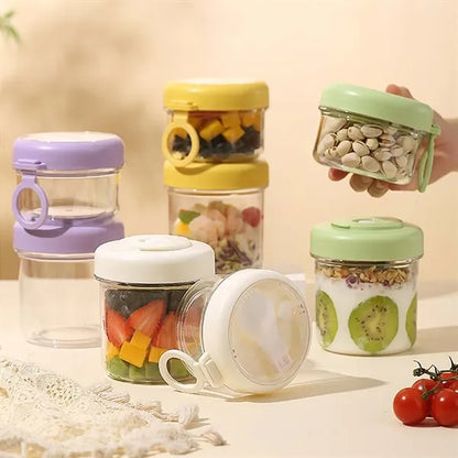 Dual jars overnight yogurt oats containers with lids spoons