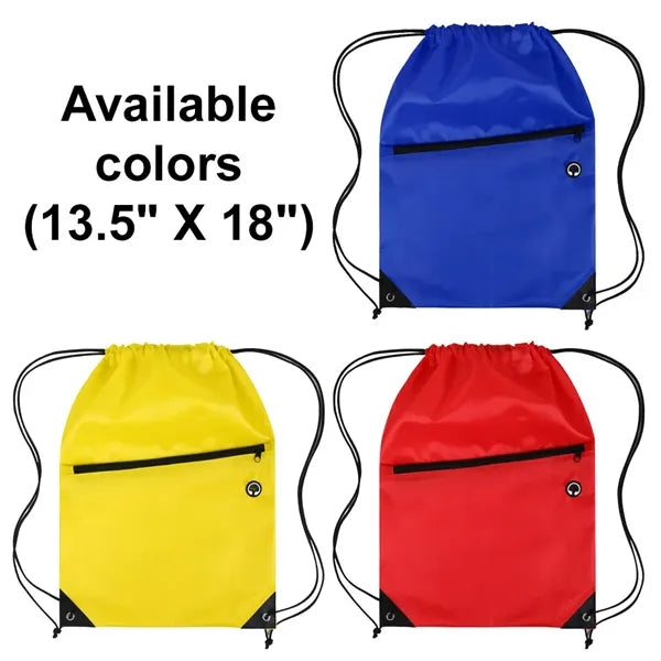 Drawstring Backpack with Front Zipper Pocket ( 13.5" X 18" )