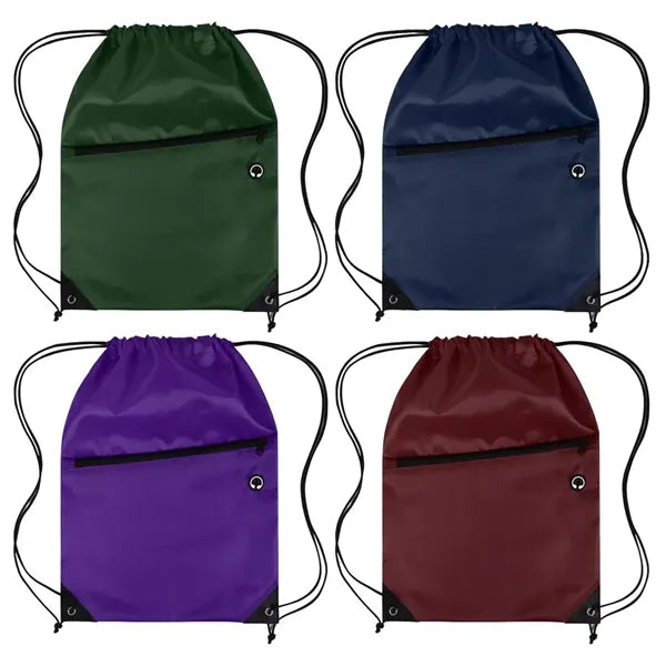 Drawstring Backpack with Front Zipper Pocket ( 13.5" X 18" )