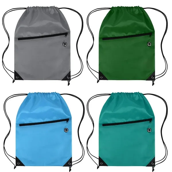 Drawstring Backpack with Front Zipper Pocket ( 13.5" X 18" )