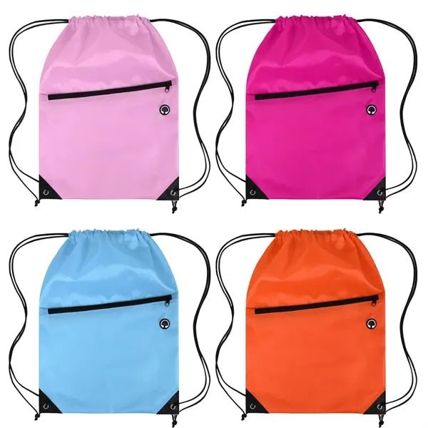 Drawstring Backpack with Front Zipper Pocket ( 13.5" X 18" )