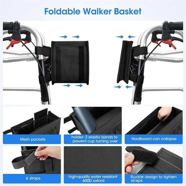 Foldable Oxford Walker Storage Bag w/ Mesh Pockets