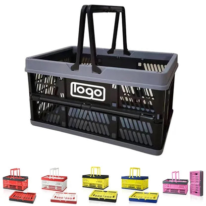 Foldable Plastic Storage Basket w/Handle for Shopping Picnic