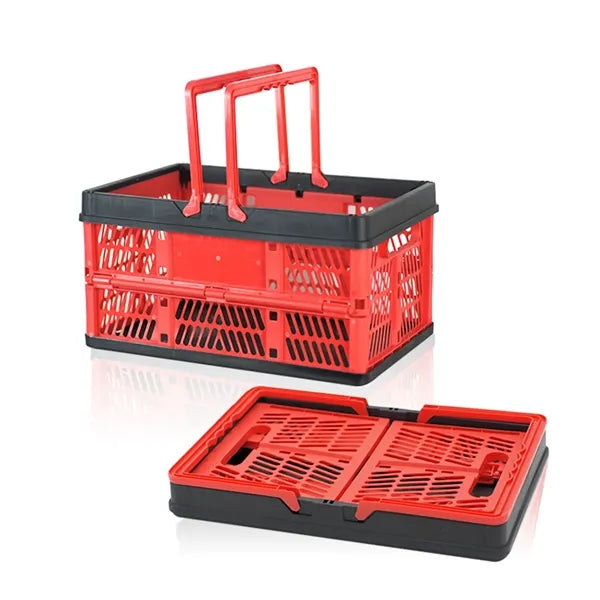 Foldable Plastic Storage Basket w/Handle for Shopping Picnic